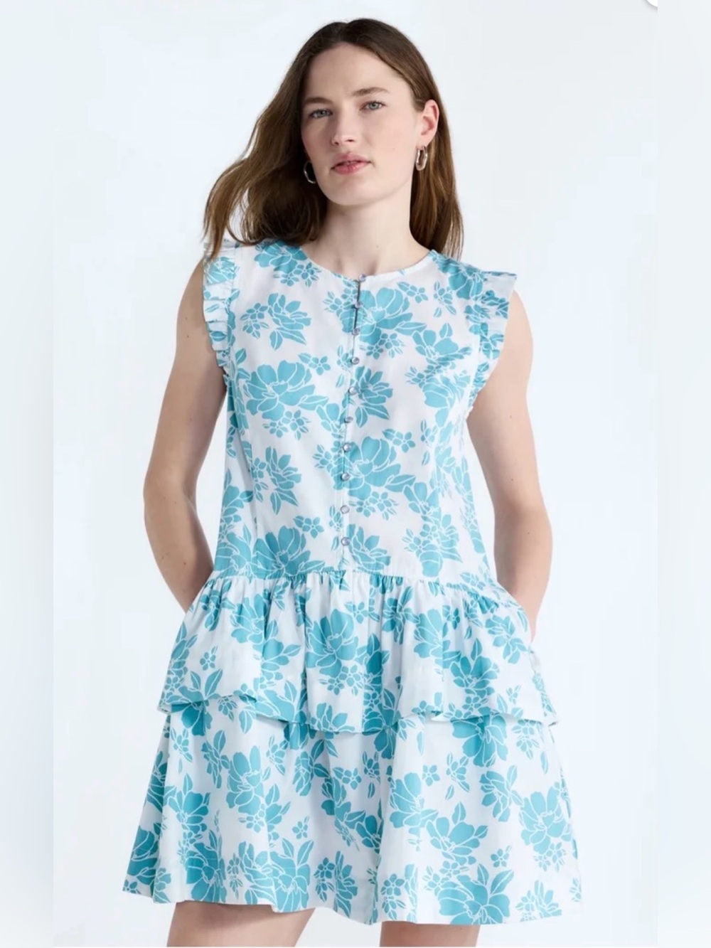 A446 Free Assembly Sleeveless Floral Peplum Tunic - Blue Floral NWT